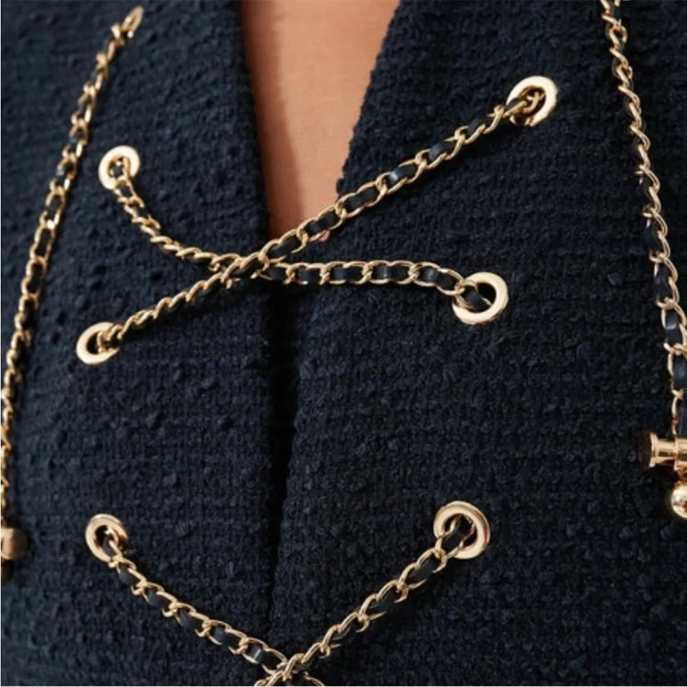 Tuckernuck Navy Tie Tweed Kelly Notched Neckline Mini Dress NWT Size M - Picture 4 of 9